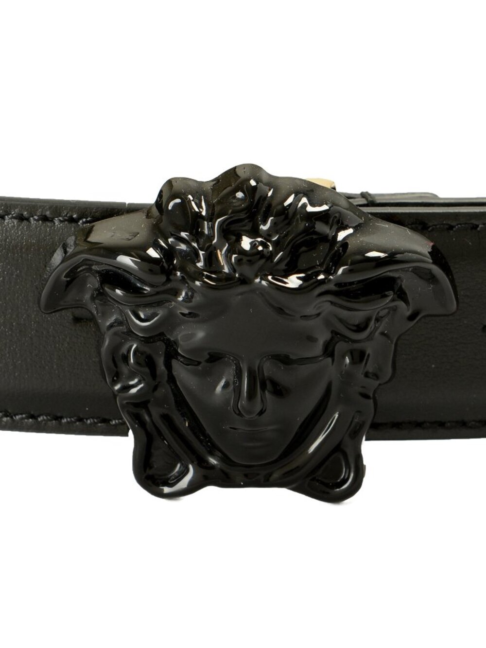 Versace Unisex Black 100% Leather Black Medusa Head Buckle Belt US 40 IT 100 - Picture 3 of 5